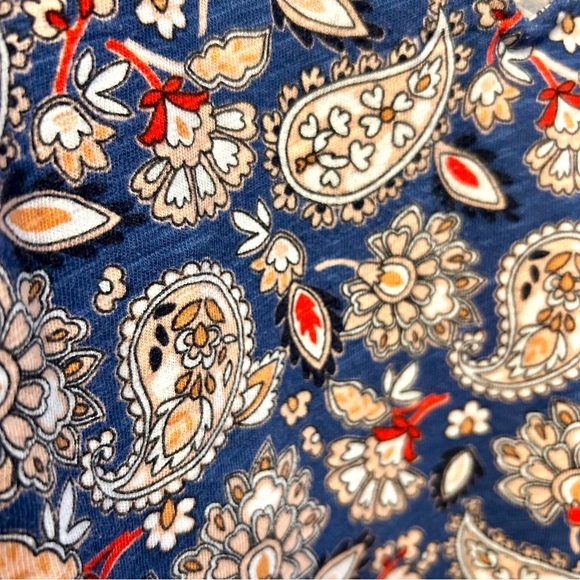 Boden V- Neck Cotton Jersey Puff Sleeve A-Line Dress Red Blue Paisley Size 14L - Picture 3 of 9